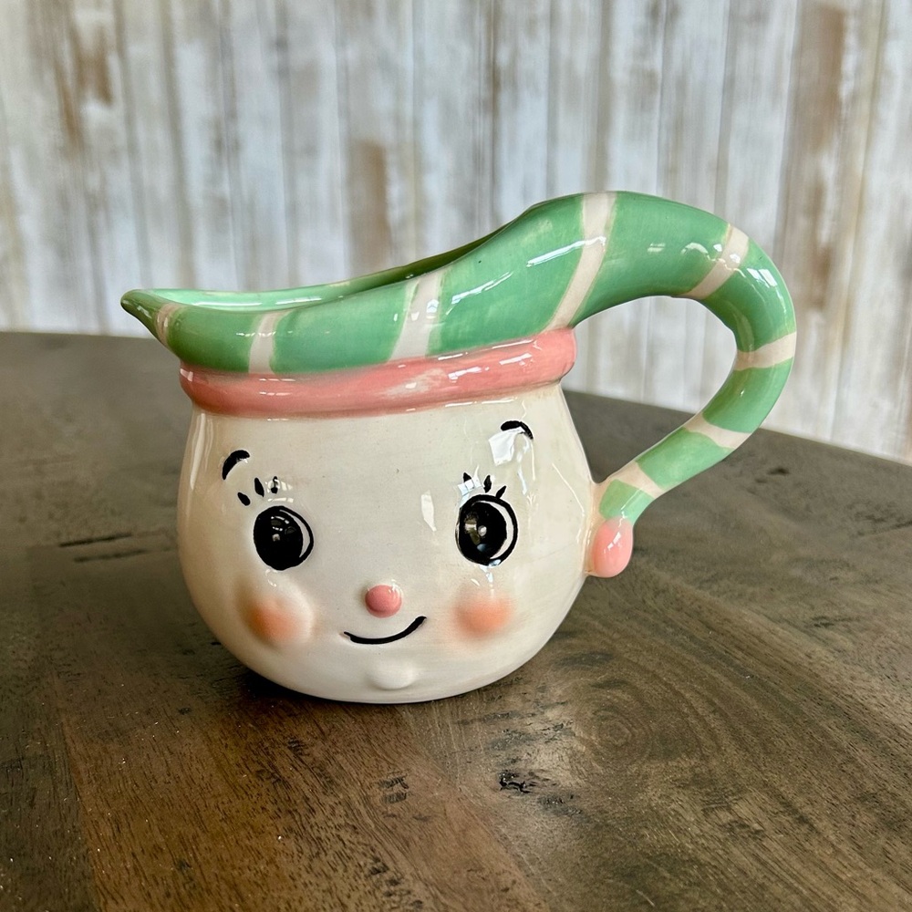 Johanna Parker Charming snowman creamer with Green and Pink Accents
